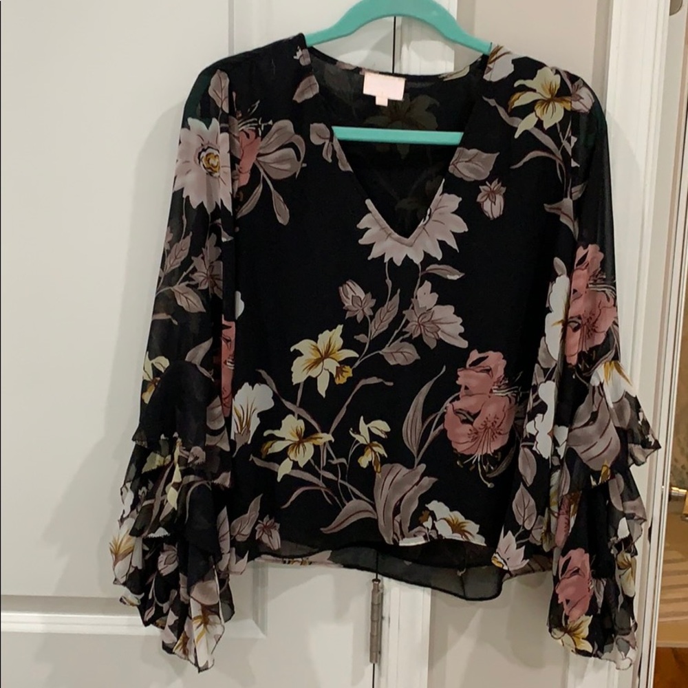 Black floral blouse